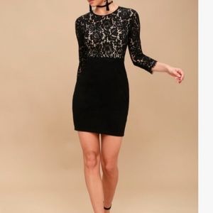 Lulus mini black and nude lace long sleeve dress